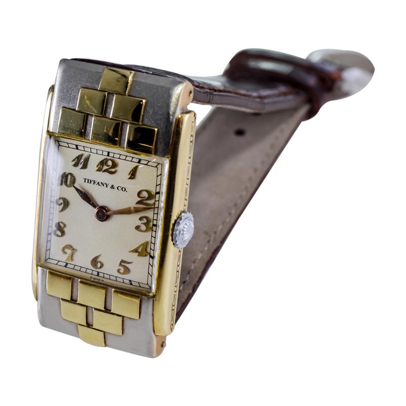 Tiffany & Co. Yellow and White Gold Art Deco Handmade Manual Watch For Sale 6