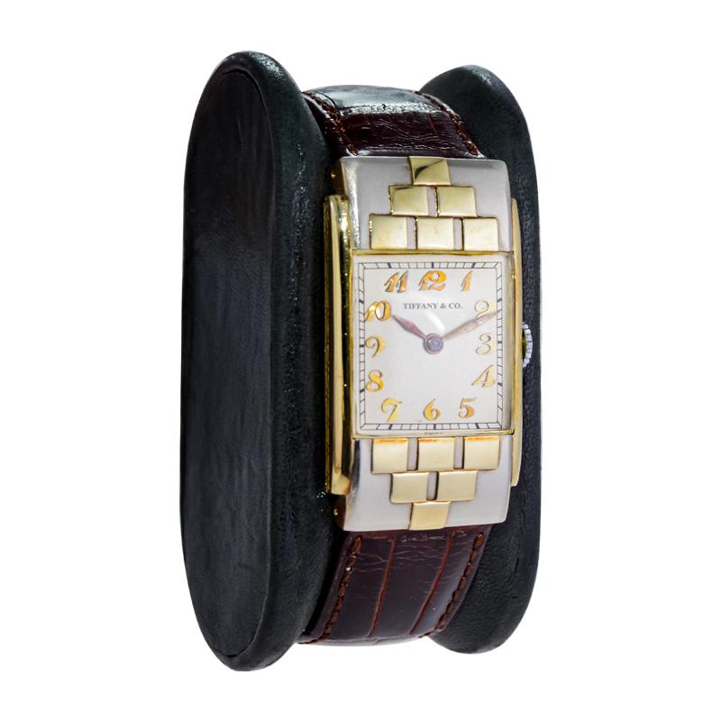 Tiffany & Co. Yellow and White Gold Art Deco Handmade Manual Watch In Excellent Condition For Sale In Long Beach, CA