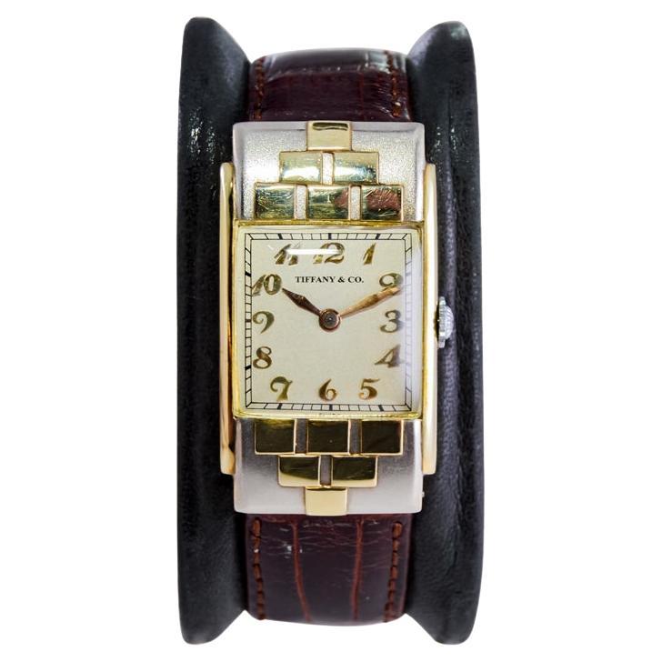 Tiffany & Co. Gelb- und Weißgold Art Deco Handgefertigte Uhr im Angebot