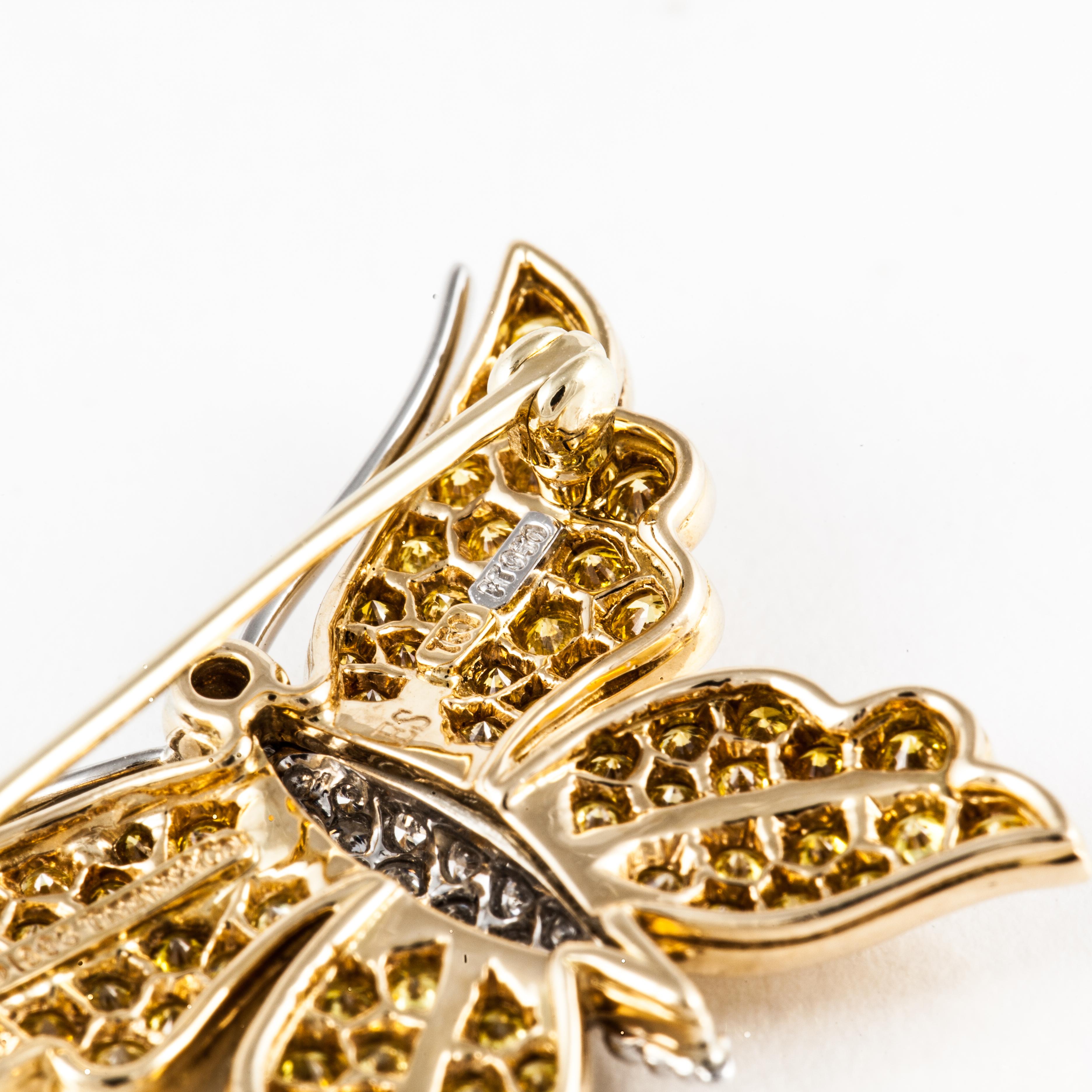 Tiffany & Co. Schmetterlingsnadel, 18 Karat Gold und Platin Gelber Diamant im Zustand „Gut“ im Angebot in Houston, TX