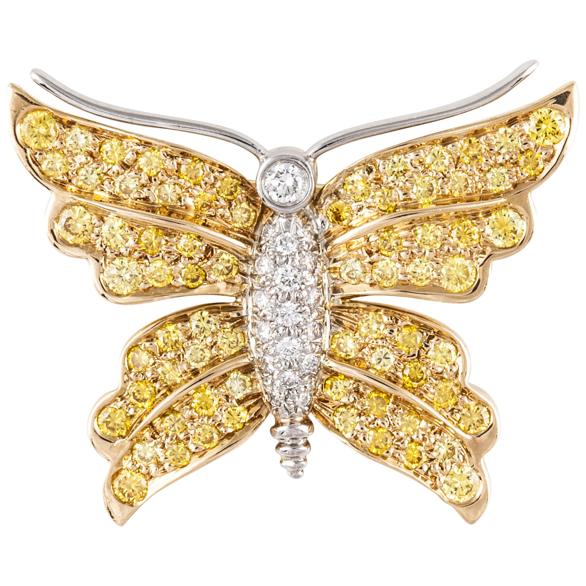 Tiffany & Co. Yellow Diamond Butterfly Pin in 18K Gold For Sale
