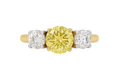 Tiffany & Co. Yellow Diamond Three-Stone 18K Gold and Platinum Engagement Ring
