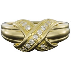 Tiffany & Co Yellow Gold 0.18 Carat Round Diamond Statement Ladies Fashion Ring