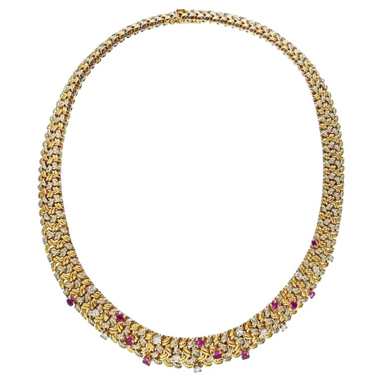 Tiffany & Co. Yellow Gold 18 Karat Diamond and Ruby Collar Necklace