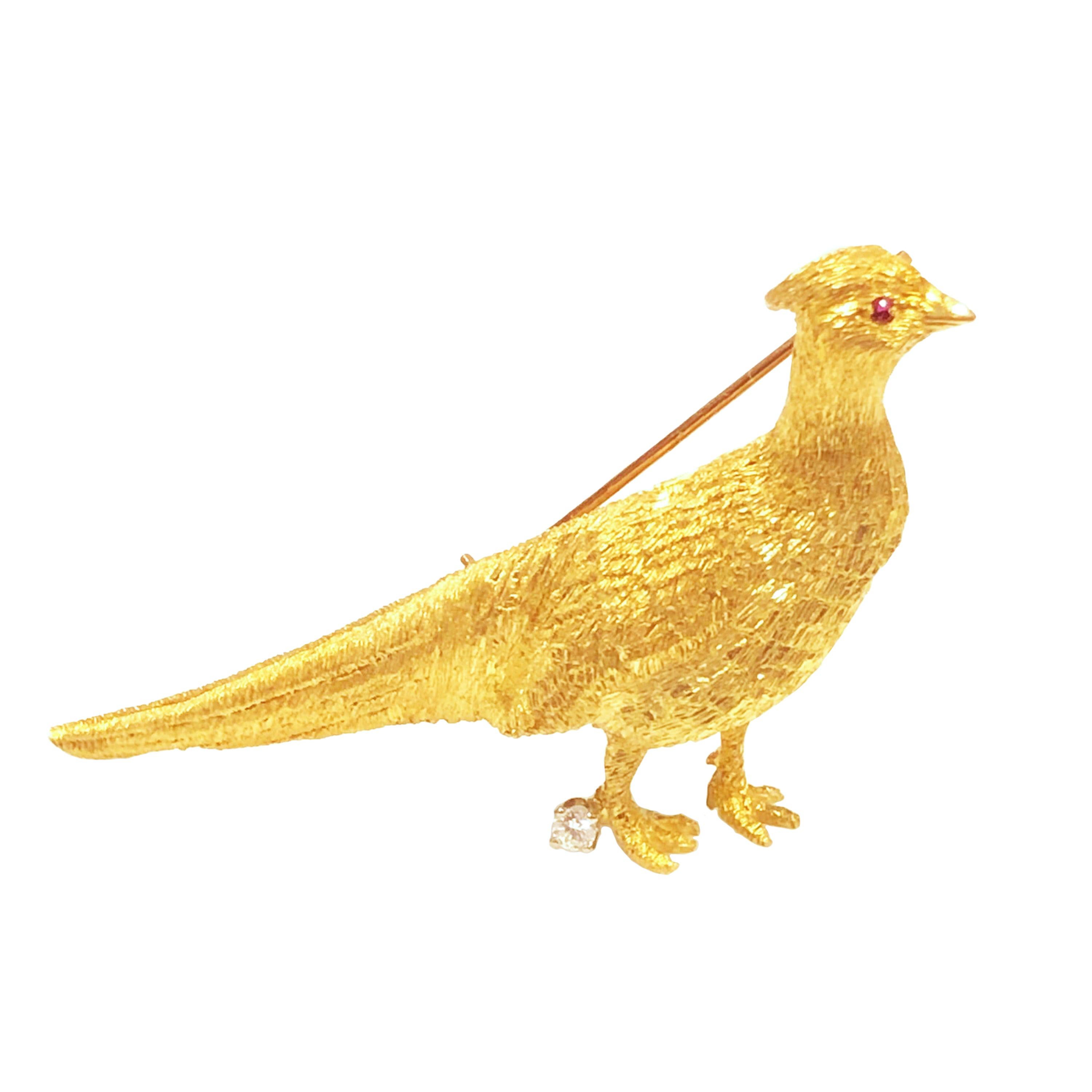Tiffany & Co. Yellow Gold and Gem Set Pheasant Bird Brooch