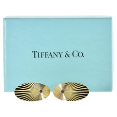 Tiffany & Co Yellow Gold and Natural Blue Sapphire Retro Cufflinks, c. 1950.