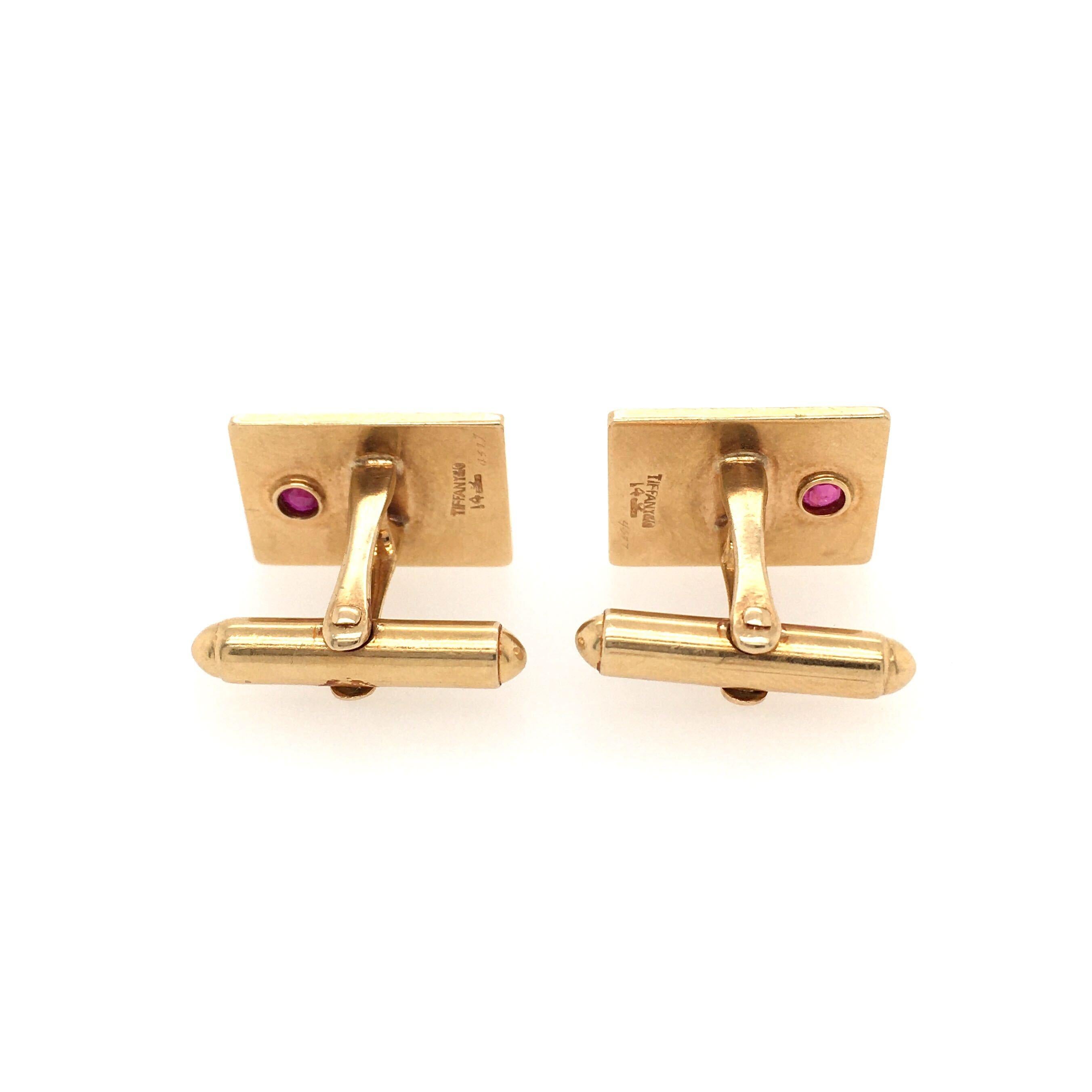 Tiffany & Co. Yellow Gold and Ruby Cufflinks In Good Condition In New York, NY