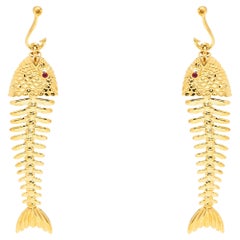 Tiffany & Co. Yellow Gold and Ruby Fishbone Earrings