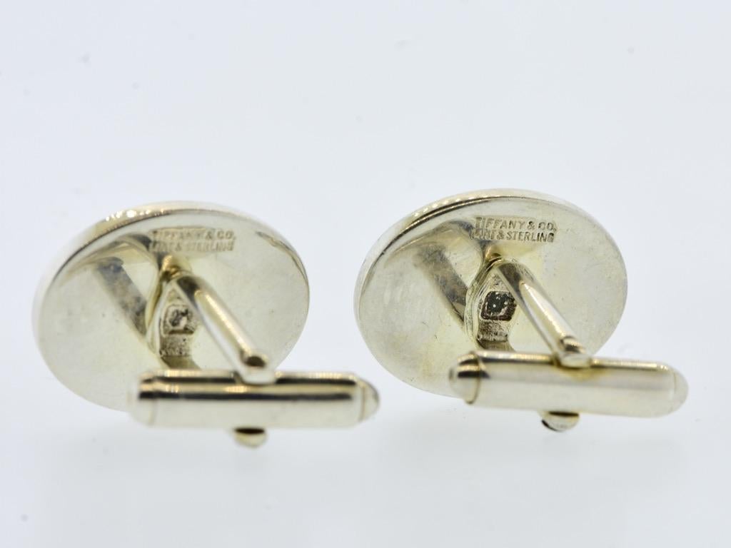 Women's or Men's Tiffany & Co Yellow Gold and Sterling Silver vintage Cufflinks, c.1990 For Sale