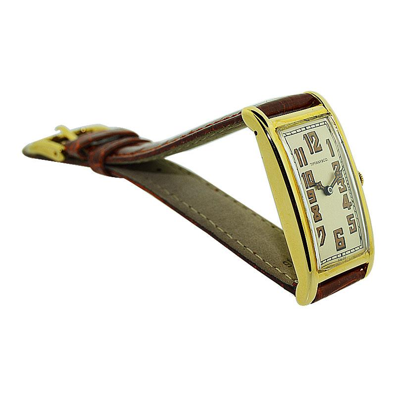 Women's or Men's Tiffany & Co. 18Kt. Yellow Gold Art Deco International Watch Co. Rectangle Watch