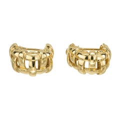 Tiffany & Co. Yellow Gold Basket Weave Clip Post Hoop Earrings
