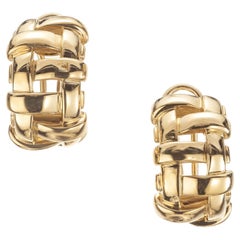 Tiffany & Co. Yellow Gold Basket Weave Clip Post Hoop Earrings