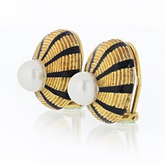 Tiffany & Co. Yellow Gold Black Enamel and Pearl Omega Taj Mahal Clip-On Earring