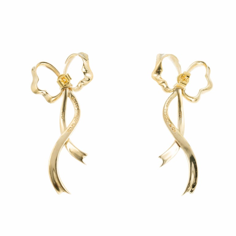 Tiffany and Co. Yellow Gold Bow Drop Earrings at 1stDibs tiffany gold