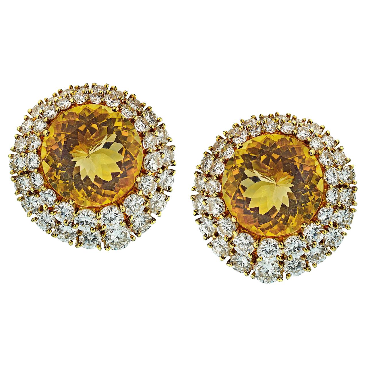 Tiffany & Co. Yellow Gold Citrine and 12 Carat Round Diamond Clip-On Earrings