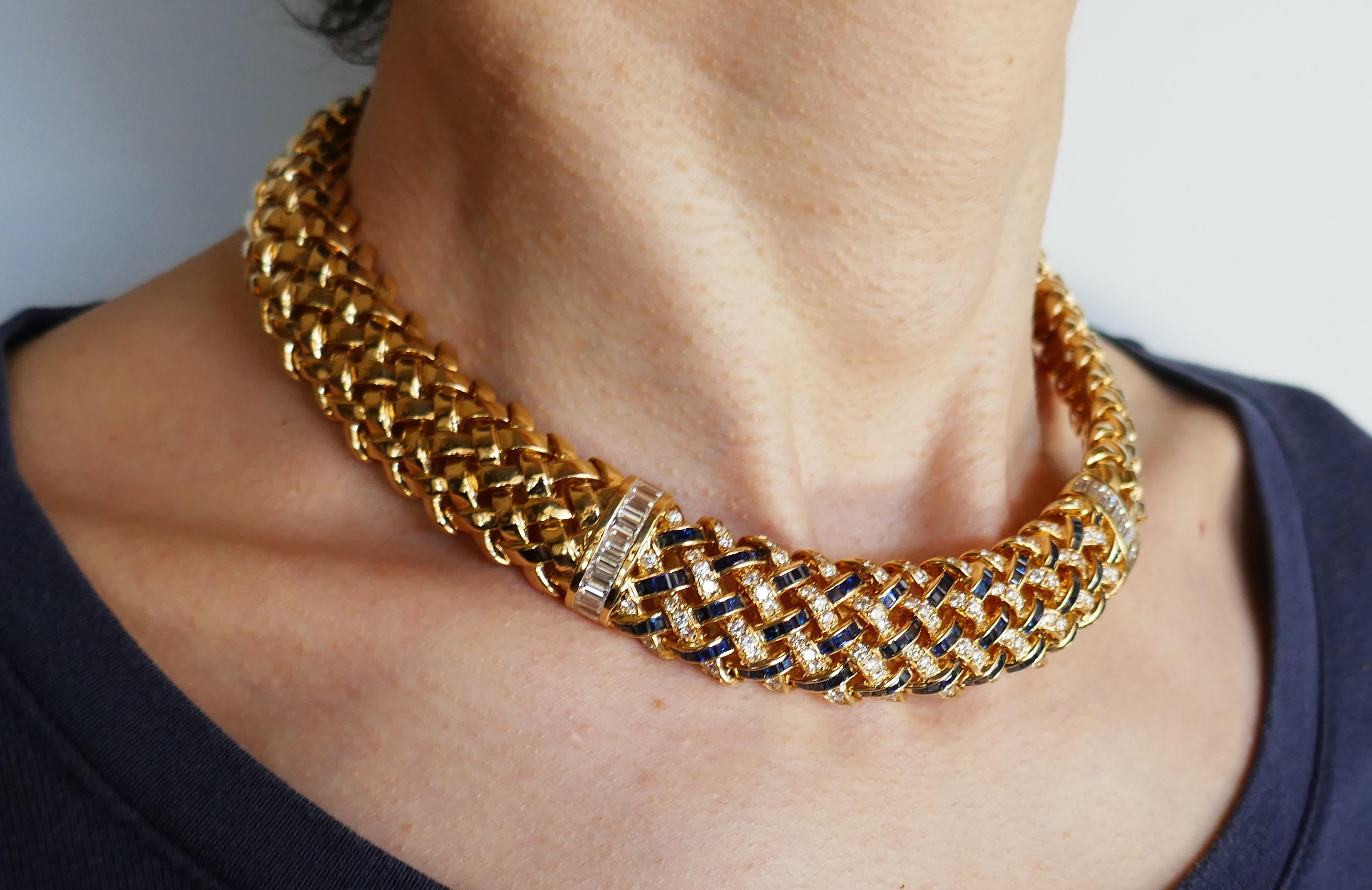 Women's Tiffany & Co. Yellow Gold Collar Necklace Choker with Diamond Sapphire