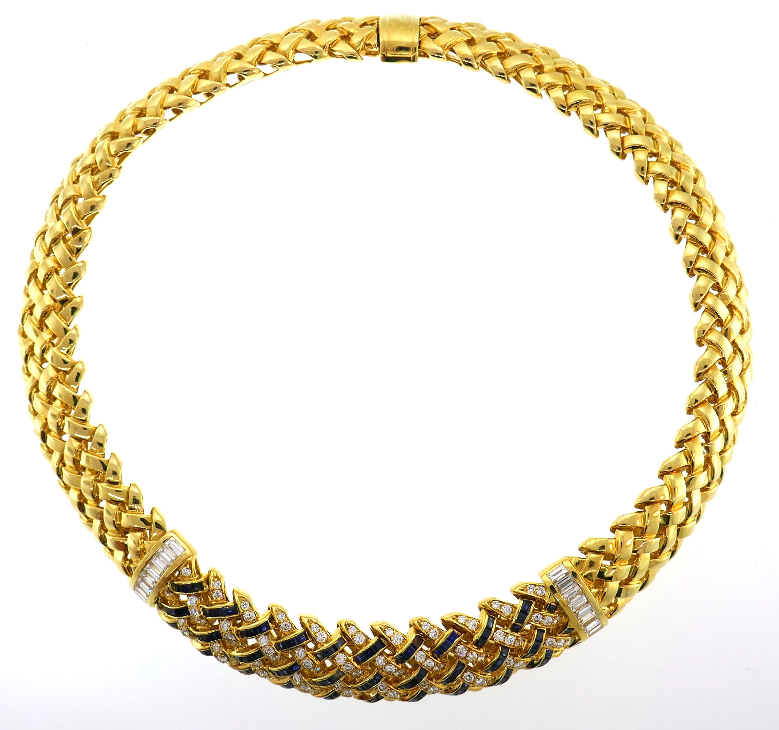 Tiffany & Co. Yellow Gold Collar Necklace Choker with Diamond Sapphire 1