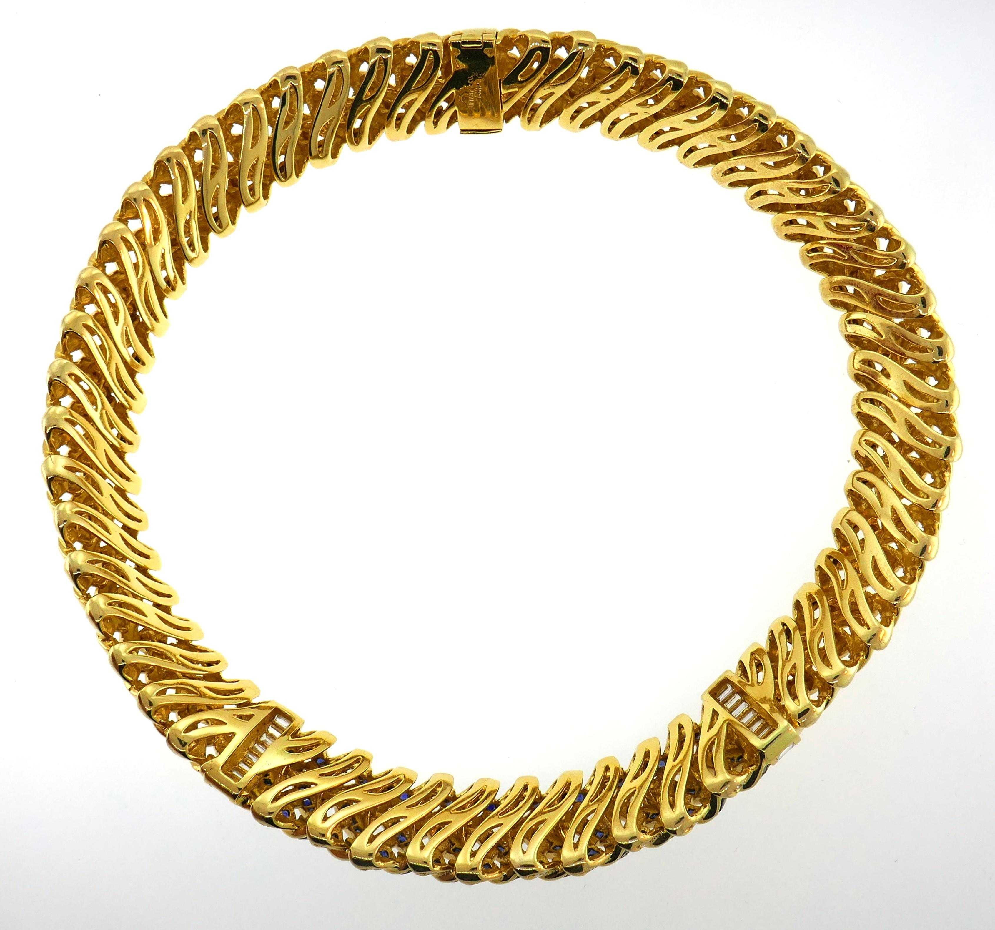 Tiffany & Co. Yellow Gold Collar Necklace Choker with Diamond Sapphire 4