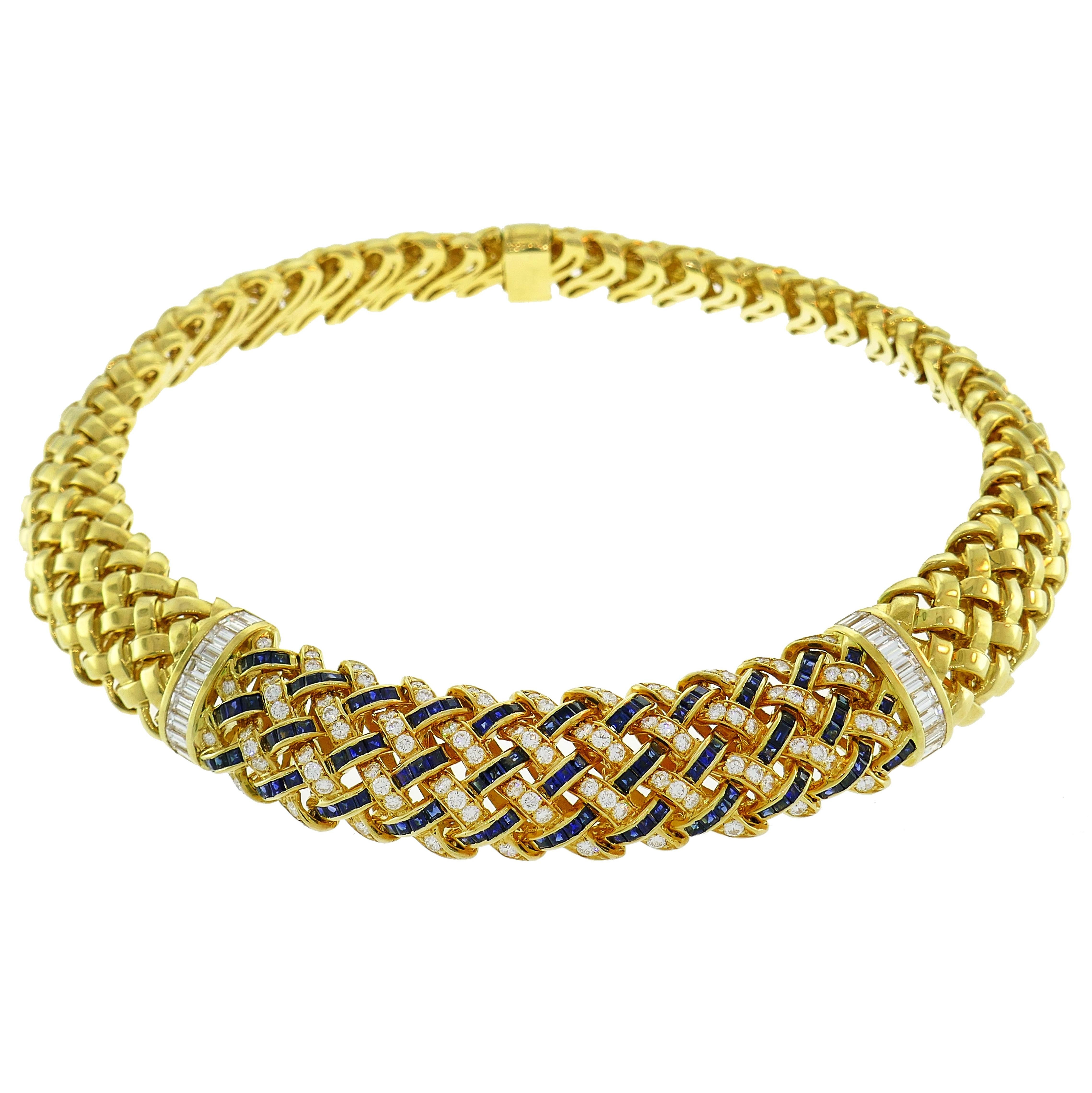 Tiffany 
Co. Yellow Gold Collar Necklace Choker with Diamond Sapphire