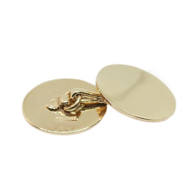 Circa 1990 Tiffany & Company 14K Yellow Gold Cufflinks, the oval double sided cufflinks measure 3/4 X 1/2 inch, these are ready for custom engraved presentation, initials etc. Come in a Tiffany gift box.