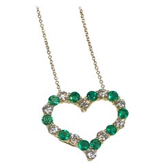 Tiffany & Co Yellow Gold Diamond and Emerald Heart Pendant Necklace