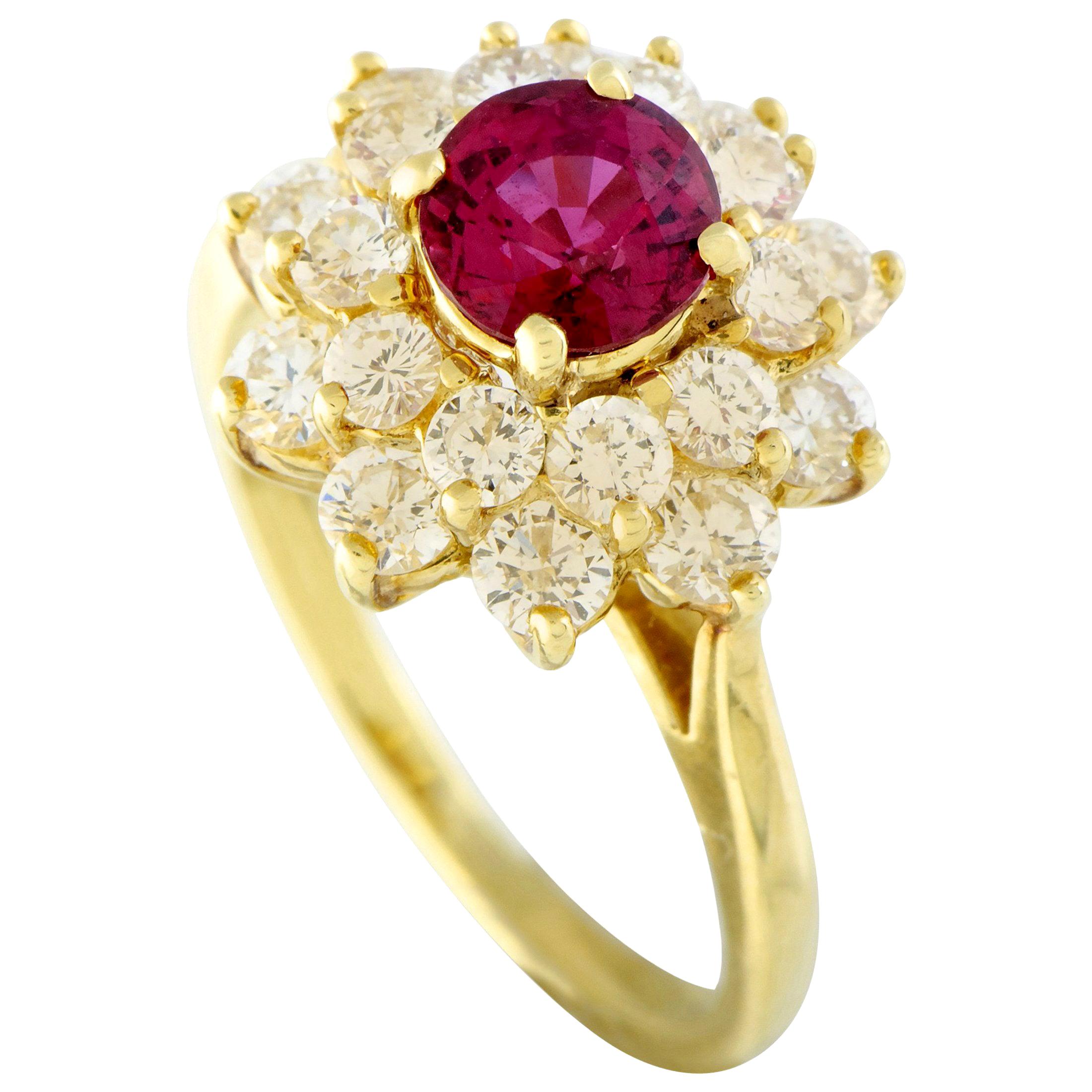 Tiffany and Co. Yellow Gold Diamond and Ruby Flower Ring at 1stDibs