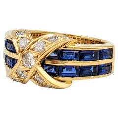 Tiffany 
Co. Yellow Gold Diamond and Sapphire 
X
 Ring
