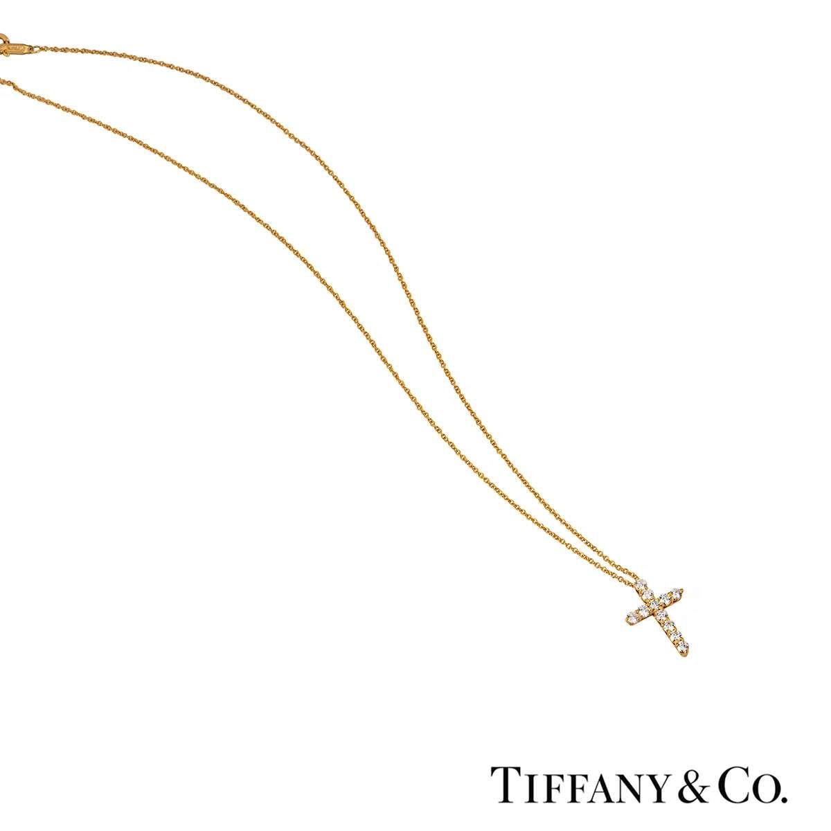 Tiffany & Co. Yellow Gold Diamond Cross Pendant .42 Carat In Excellent Condition In London, GB