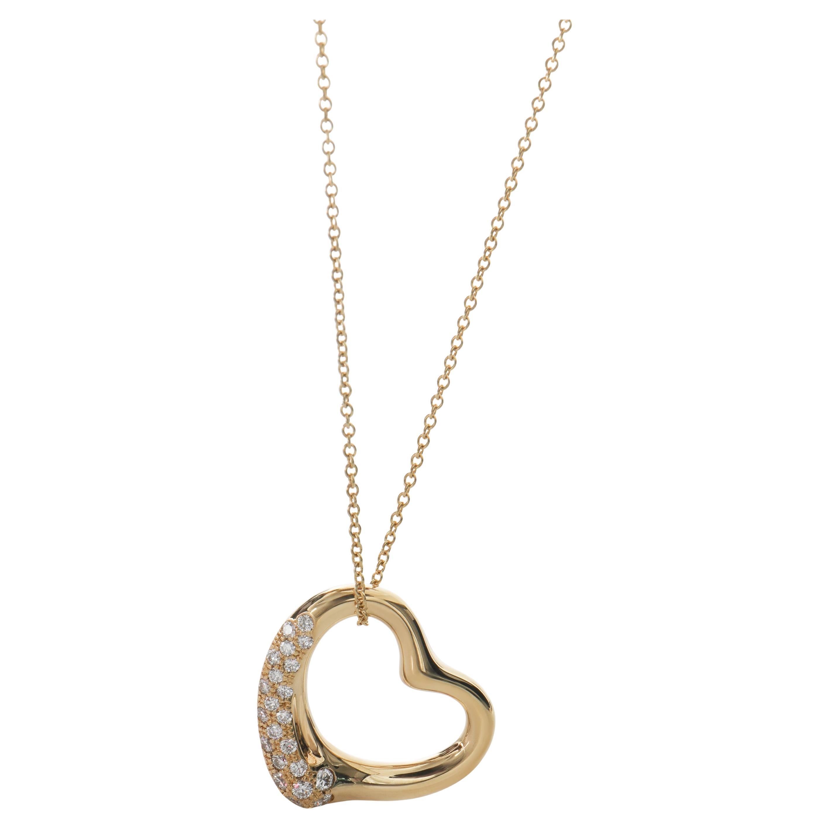 Tiffany 
Co. Ciondolo a cuore aperto Elsa Peretti in oro giallo e diamanti in vendita