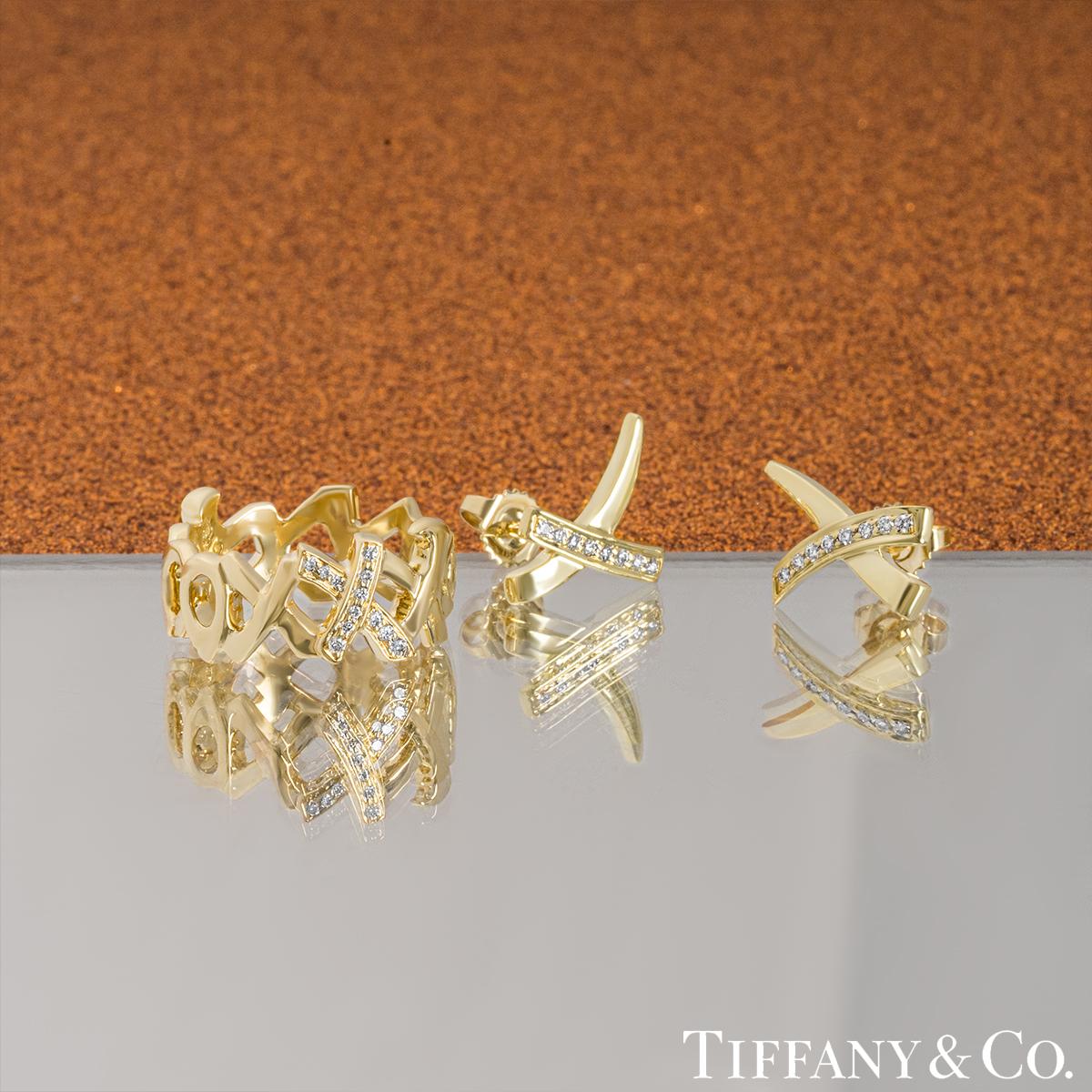 Tiffany & Co. Yellow Gold Diamond Graffiti X Earrings & Ring Suite For Sale 5