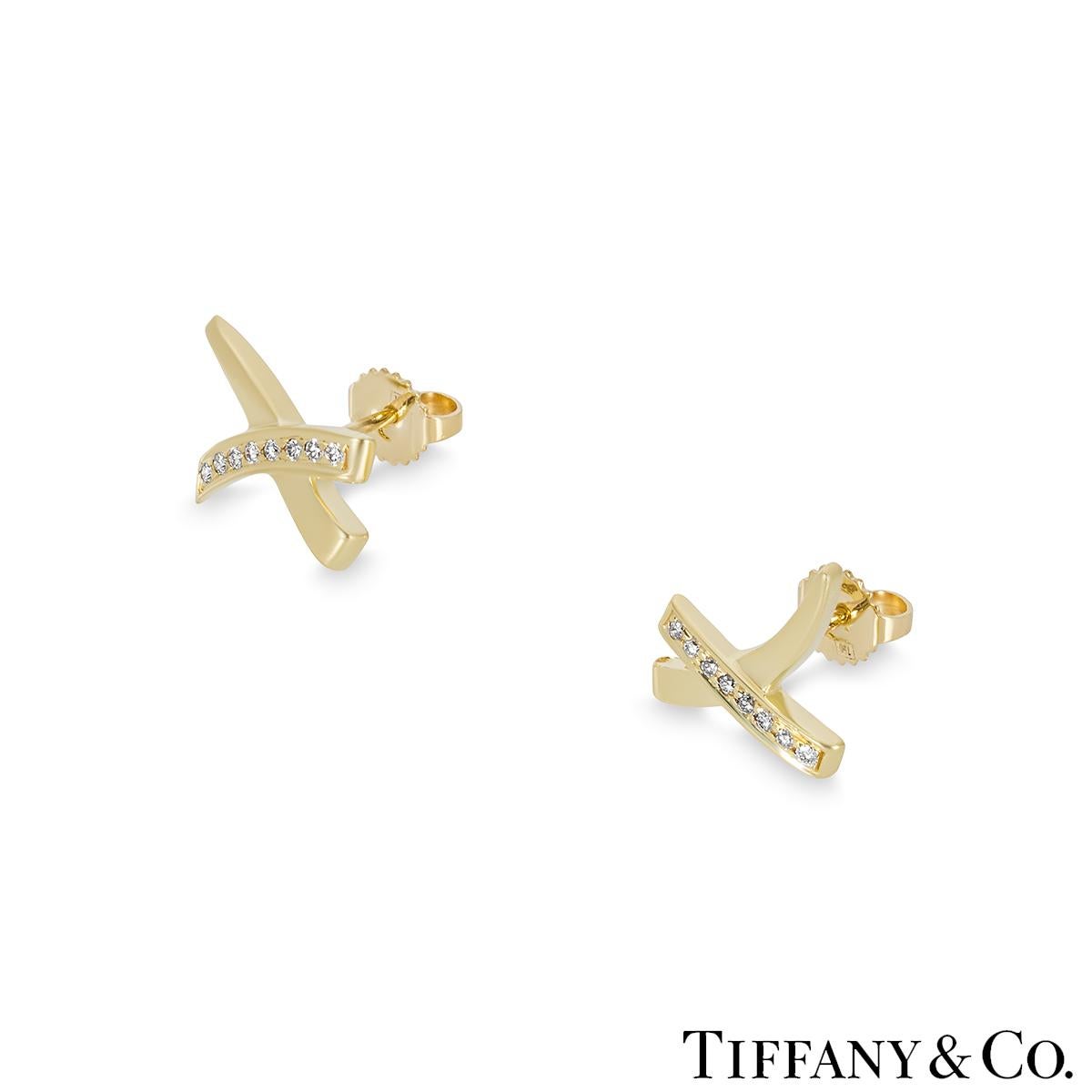 Round Cut Tiffany & Co. Yellow Gold Diamond Graffiti X Earrings & Ring Suite For Sale