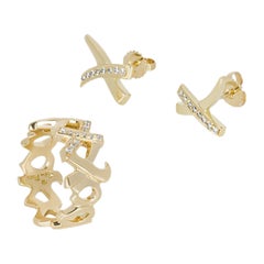 Tiffany & Co. Yellow Gold Diamond Graffiti X Earrings & Ring Suite