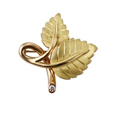 Tiffany & Co Yellow Gold Diamond Leaf Brooch