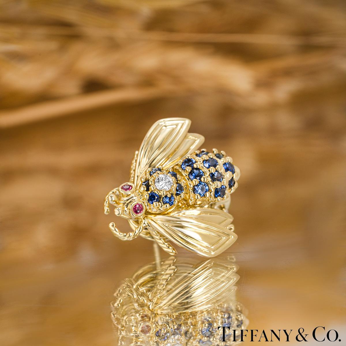 Tiffany & Co. Yellow Gold, Diamond, Sapphire and Ruby Bee Earrings In Excellent Condition In London, GB