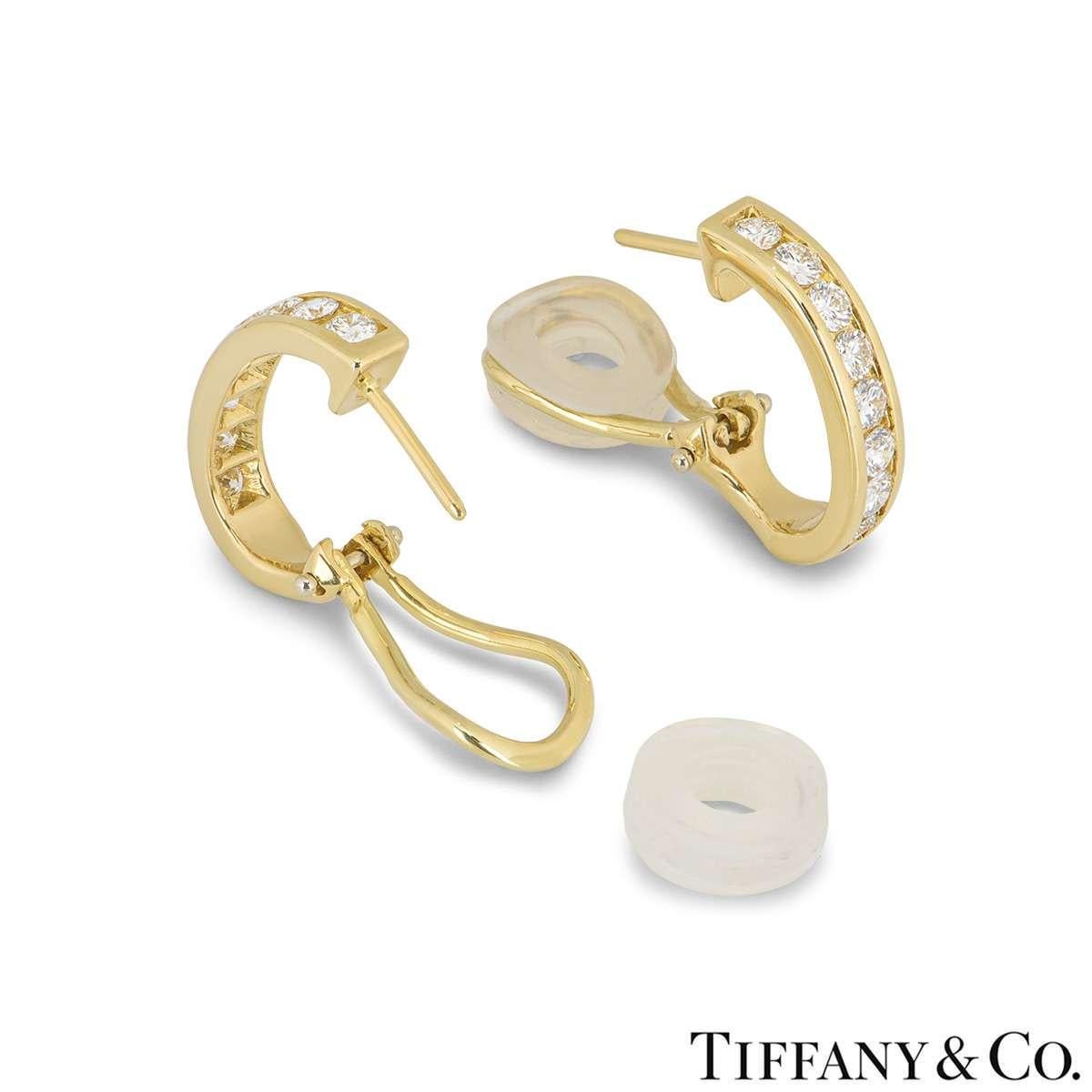 Round Cut Tiffany & Co. Yellow Gold Diamond Set Hoop Earrings
