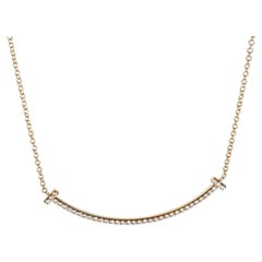 Tiffany & Co. Yellow Gold Diamond Small Model Tiffany T Smile Necklace