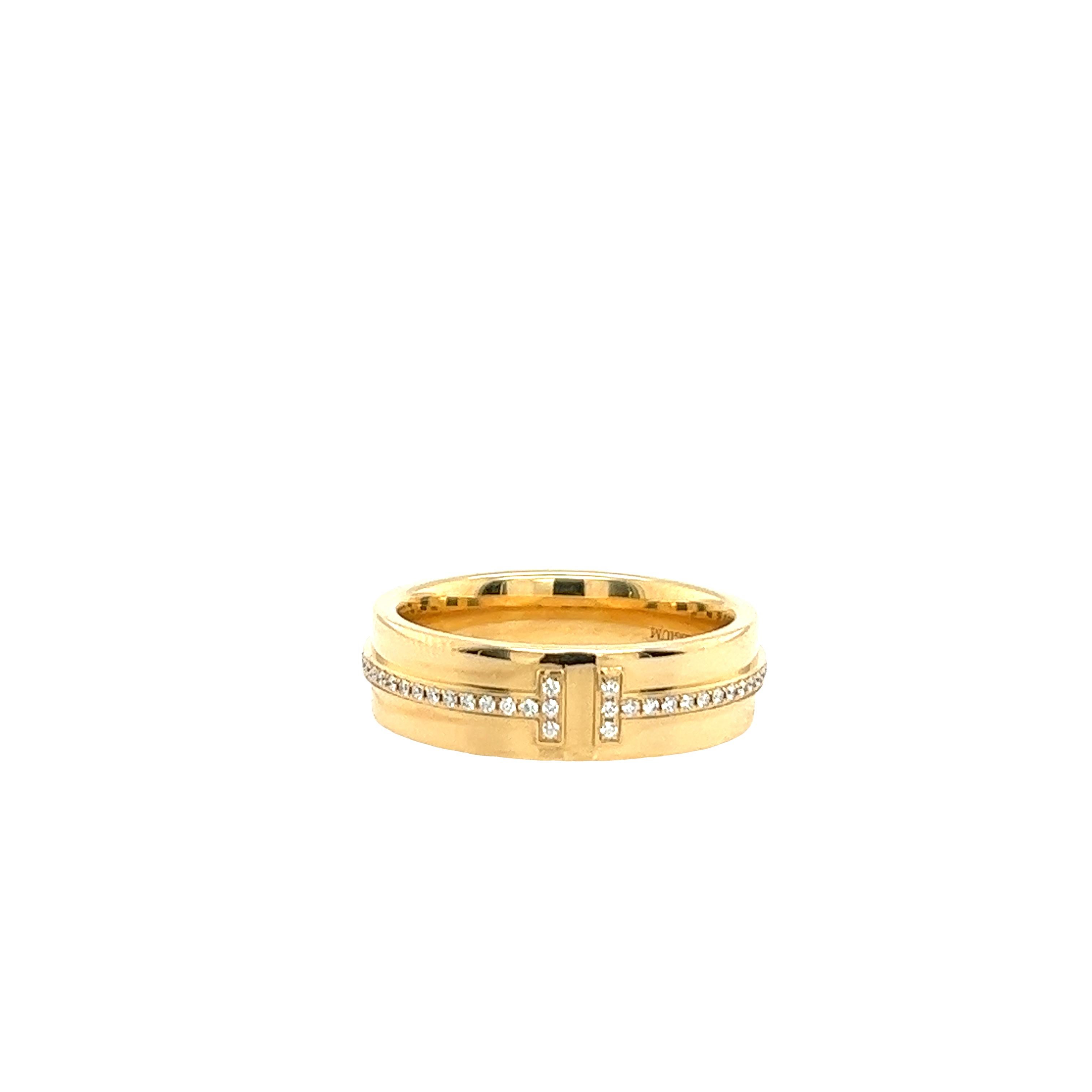 Tiffany & Co. Yellow Gold diamond T narrow Ring- With original box For Sale 1