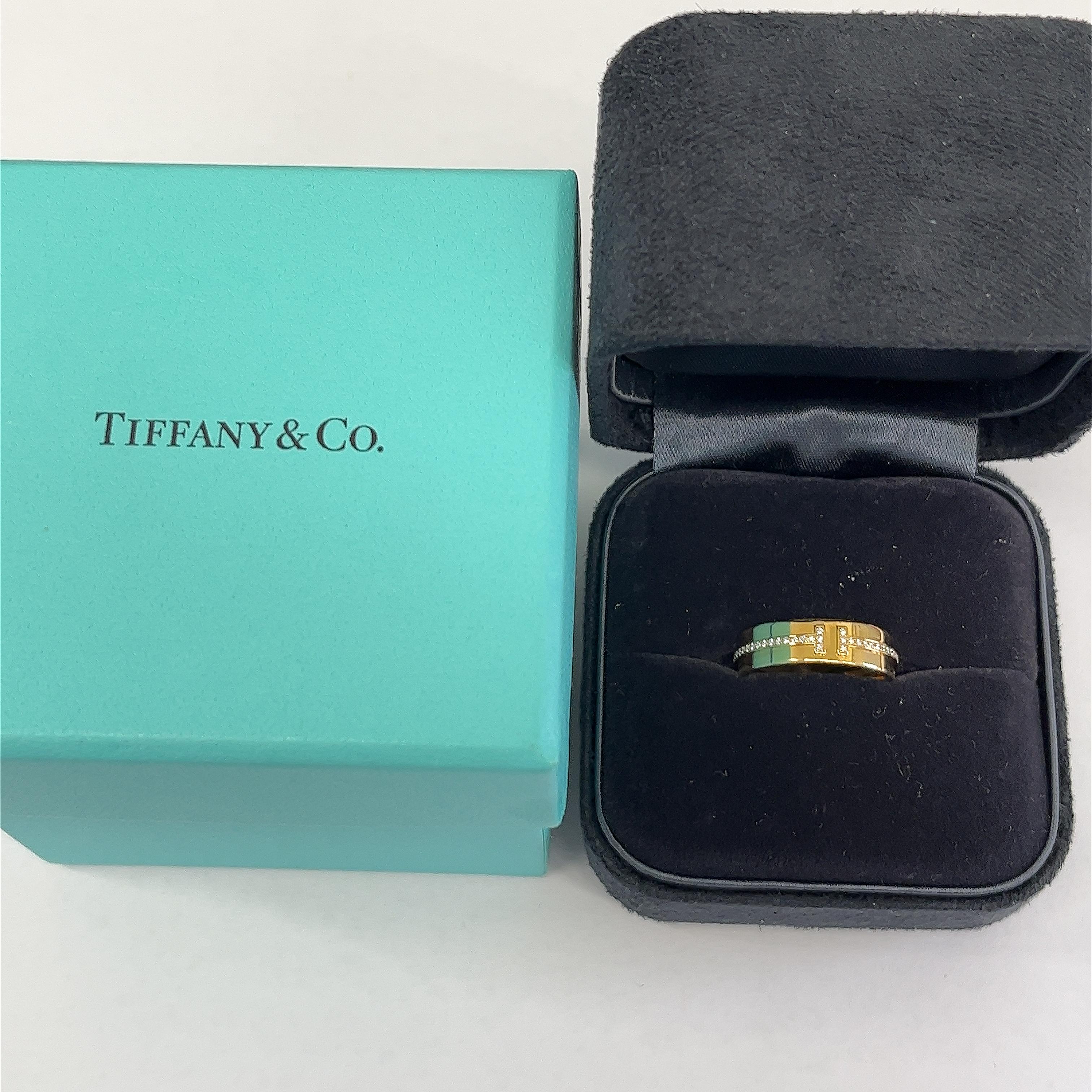 Tiffany & Co. Yellow Gold diamond T narrow Ring- With original box For Sale 3