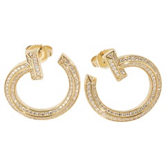 Tiffany & Co. Yellow Gold Diamond Tiffany T T1 Open Hoop Earrings