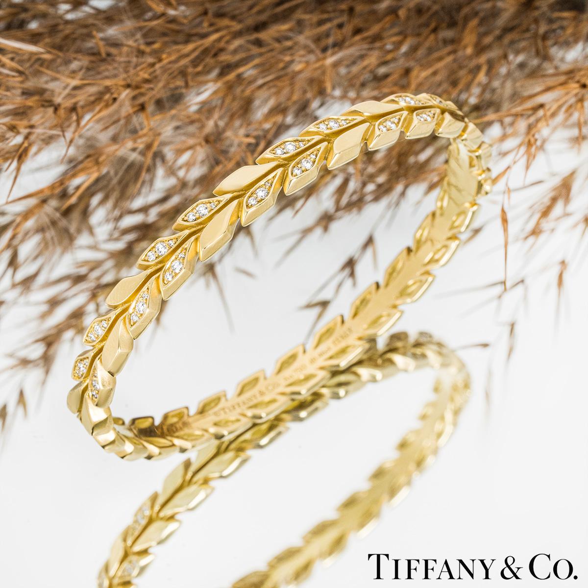 Round Cut Tiffany & Co. Yellow Gold Diamond Victoria Vine Hinged Bangle