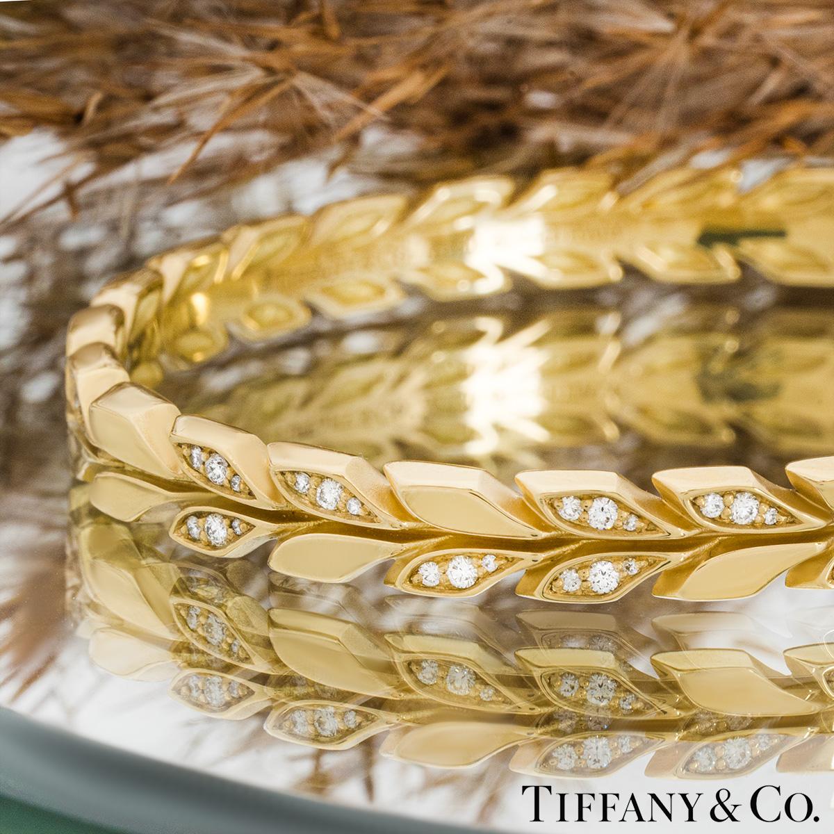 Women's or Men's Tiffany & Co. Yellow Gold Diamond Victoria Vine Hinged Bangle