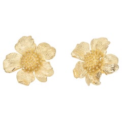 Vintage Tiffany & Co Yellow Gold Dogwood Floral 3d Earrings 