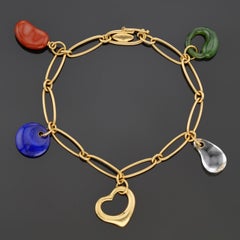 TIFFANY & CO Yellow Gold Elsa Peretti 5 Gemstone Charm Bracelet