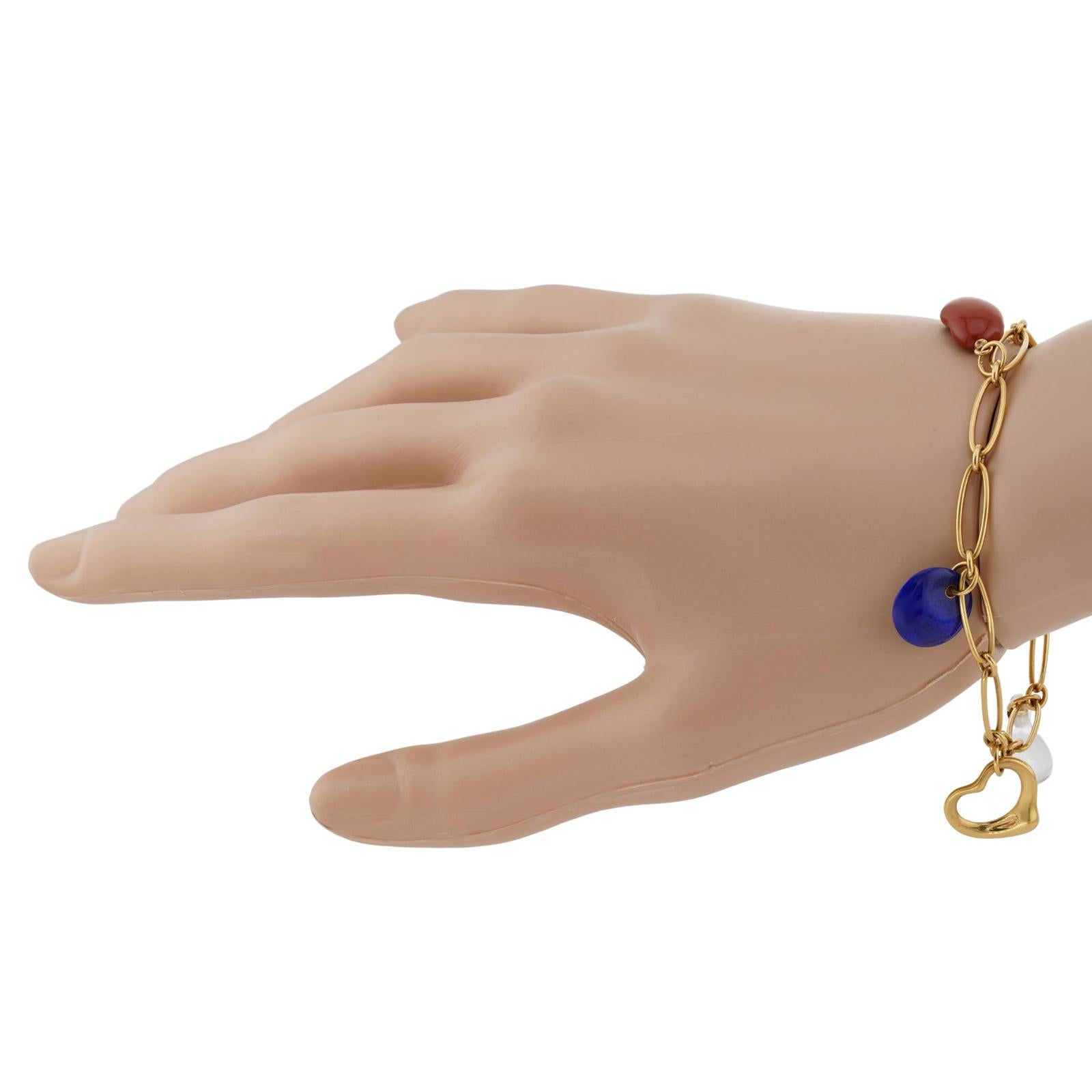 Mixed Cut TIFFANY & CO Yellow Gold Elsa Peretti 5 Gemstone Charm Bracelet For Sale