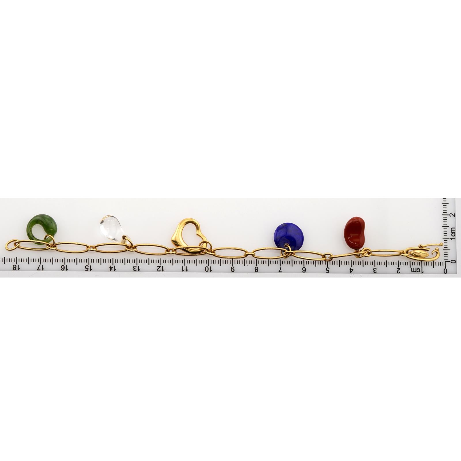TIFFANY & CO Yellow Gold Elsa Peretti 5 Gemstone Charm Bracelet For Sale 3