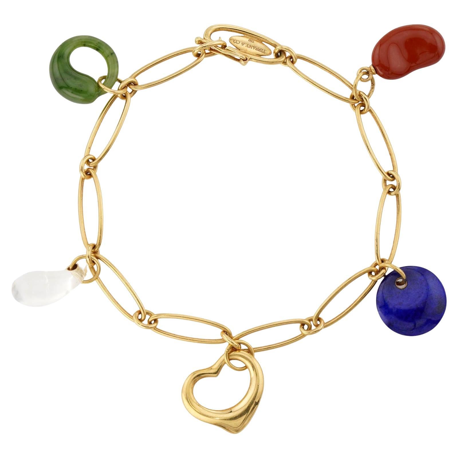 TIFFANY & CO Yellow Gold Elsa Peretti 5 Gemstone Charm Bracelet