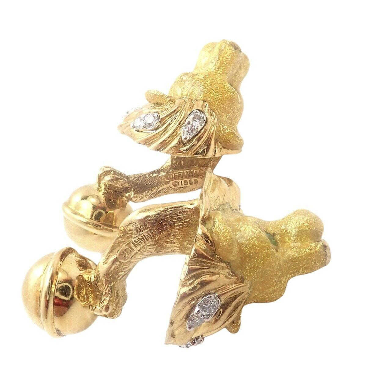 Tiffany & Co. Yellow Gold Emerald Diamond Enamel Lion Head Cufflinks 3