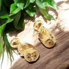 Tiffany & Co. Yellow Gold Emerald Owl Cufflinks