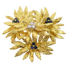 Tiffany & Co. Gold Blauer Saphir Blumen Cluster Brosche Pin