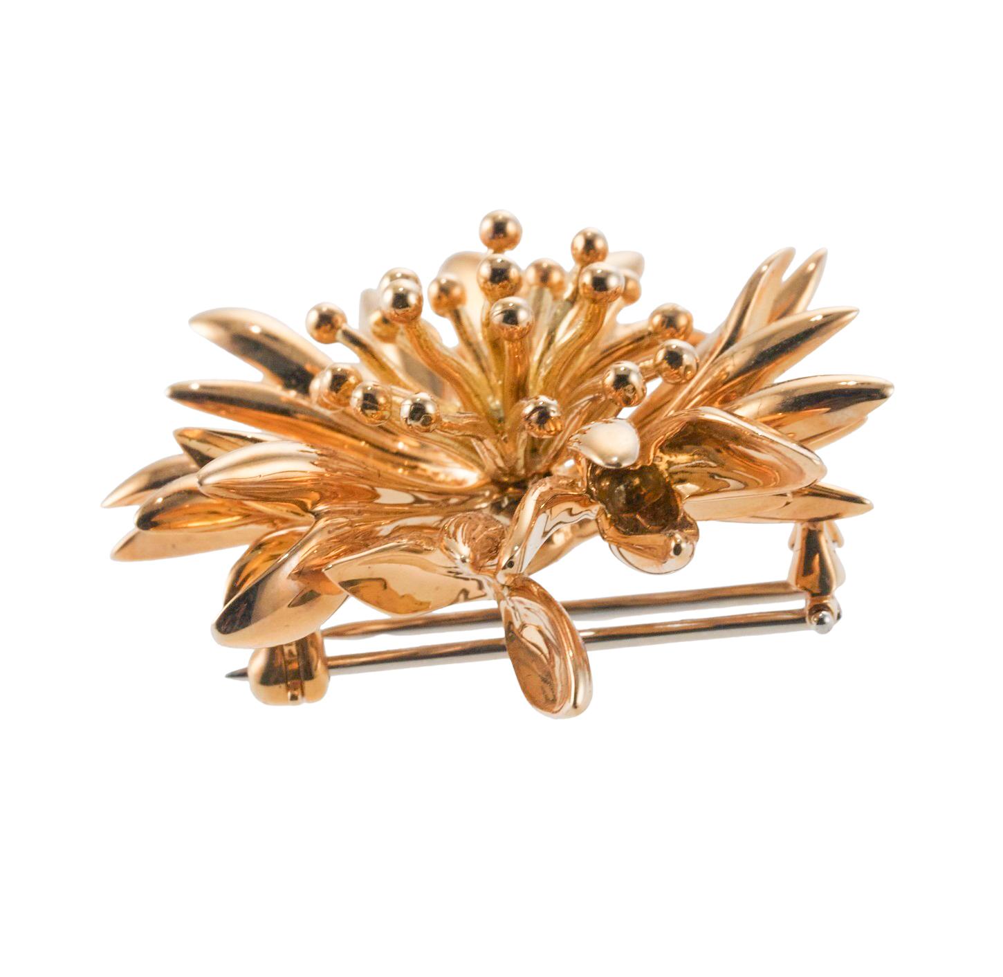 Tiffany & Co Yellow Gold Flower Brooch For Sale 1